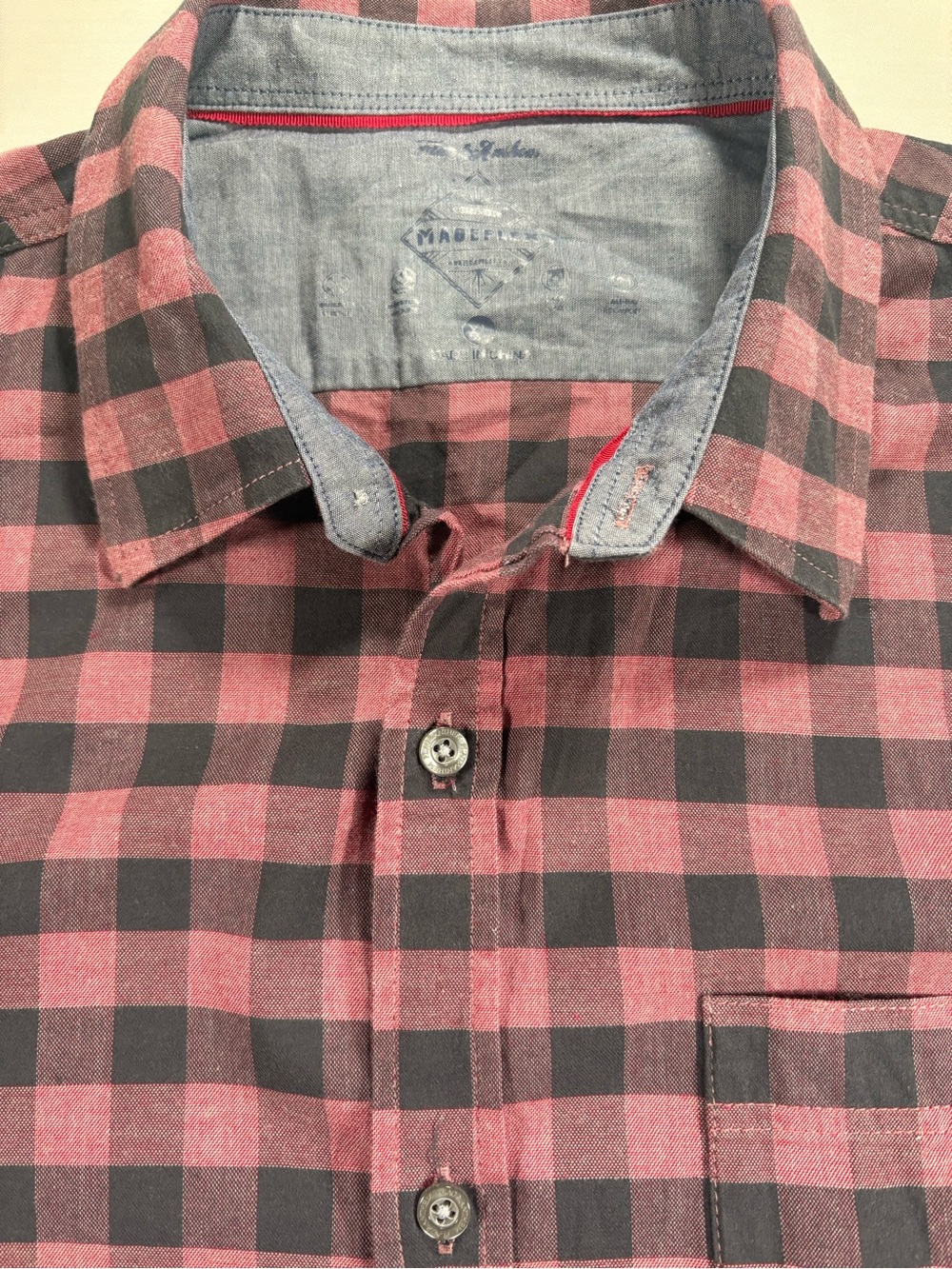 Flag & Anthem Mens XL MadeFlex Long Sleeve Plaid Button Up Shirt Maroon Charcoal